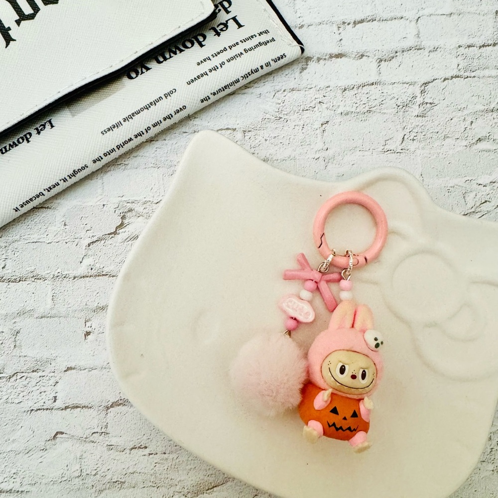 Cute Pink Keychain with Plush Charm
